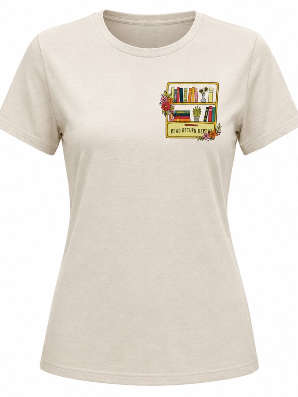 Read Return Repeat Graphic Tee  Book Shelf Print Novelty Custom Top Large NEW